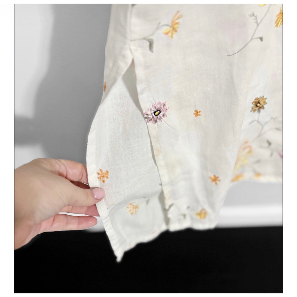 Vintage Embroidered Cottage Core Floral Linen Dainty Maxi or Midi Dress - Picture 7 of 8